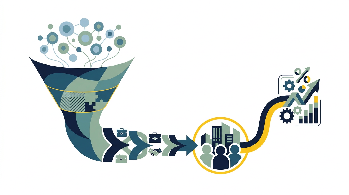 B2B-salesfunnel waarin leads via opportunities worden omgerekend naar klantwaarde en doel-CPA