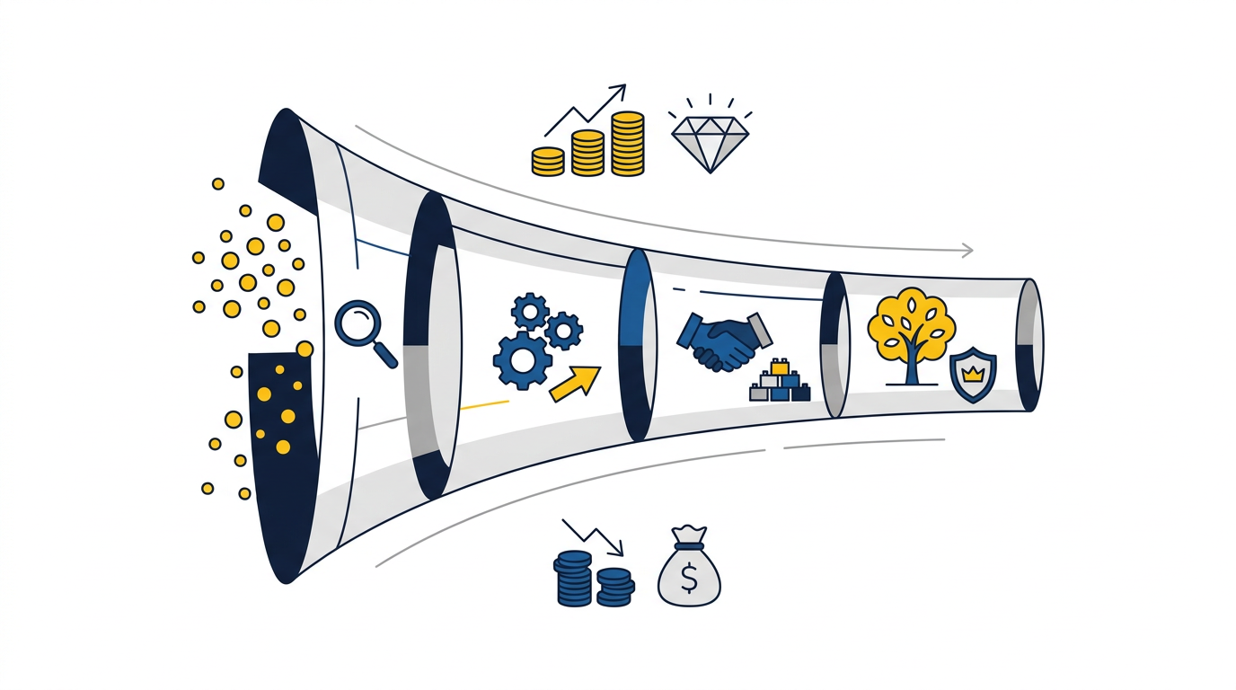 Schematische berekening van doel-CPA op basis van funnelratio's en klantwaarde