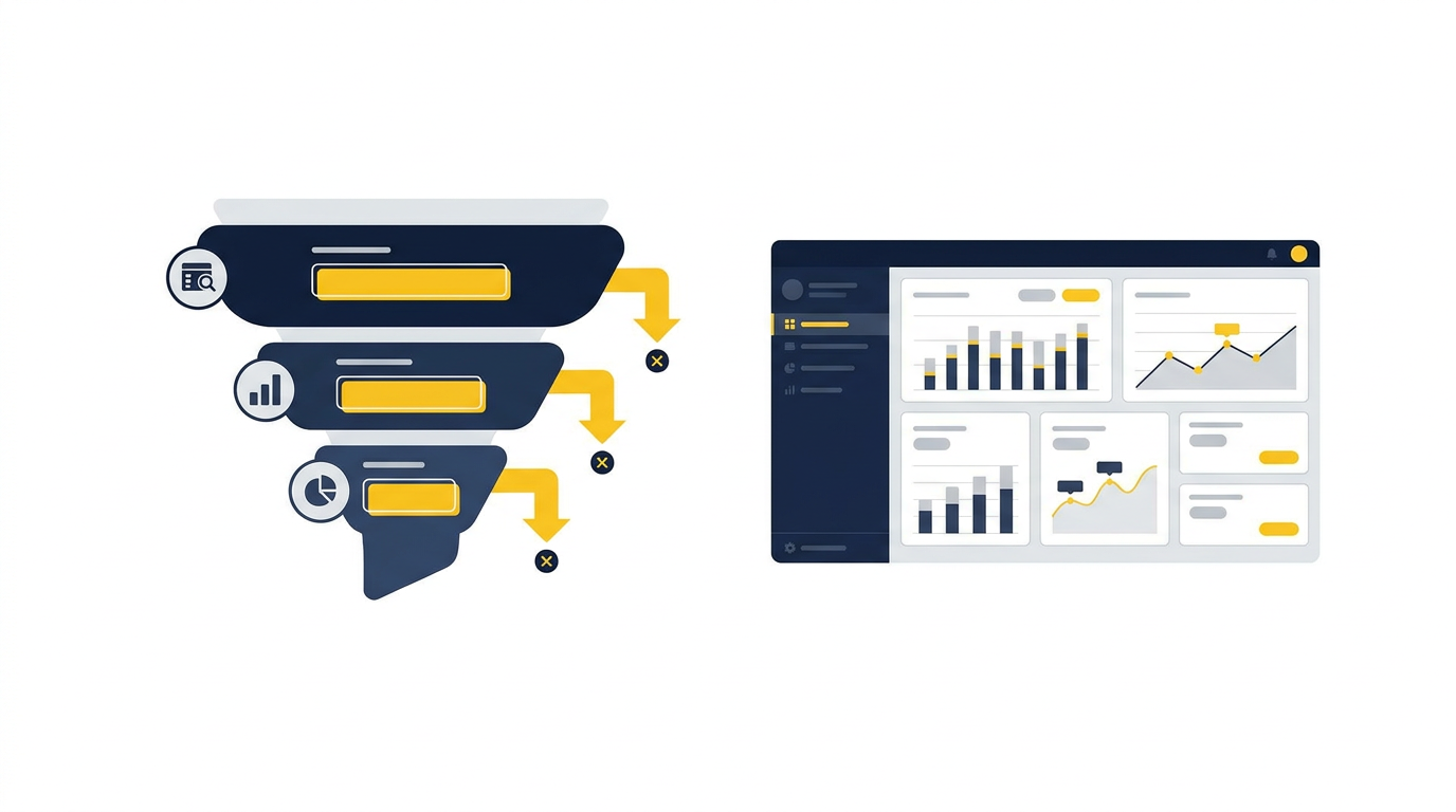 Illustratie van formulierinteracties en uitval per veld in een analyticsfunnel