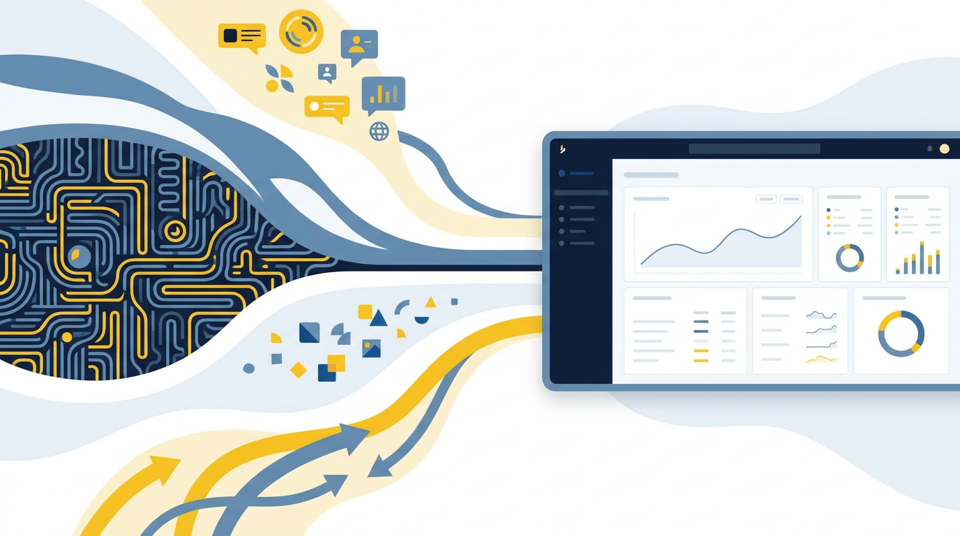 Dashboard met merkvermeldingen, broncitaten en referralverkeer uit AI-zoekmachines