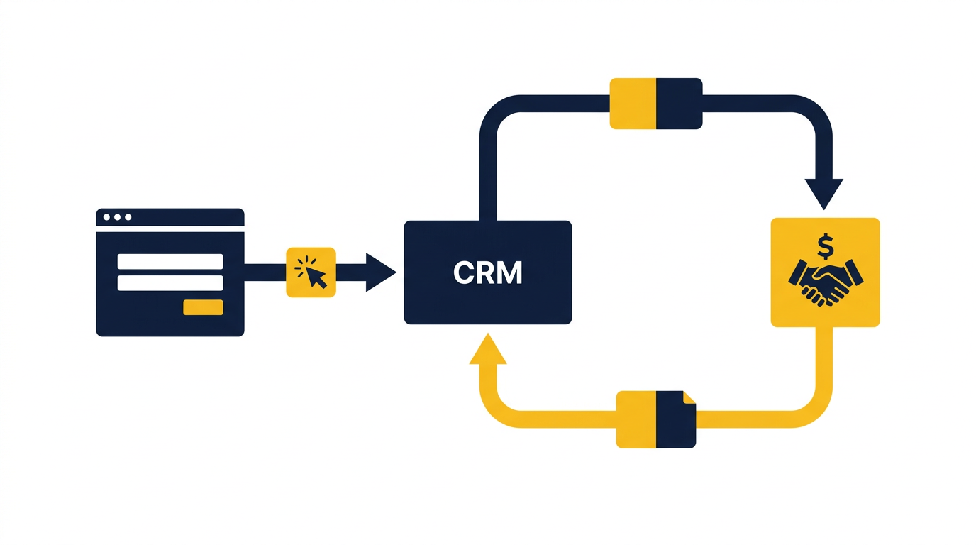 Technische gegevensstroom van advertentieklik naar CRM en terug naar Google Ads als offline conversie