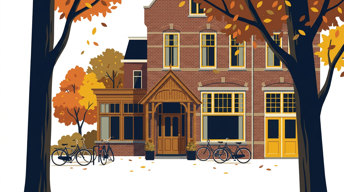 Rustig hotel buiten het hoogseizoen met herfstlandschap en fietsen