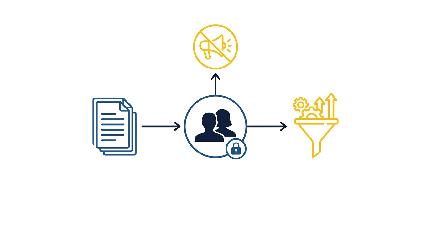 Schematische weergave van CRM-data, doelgroepmatching en uitsluiting van bestaande klanten