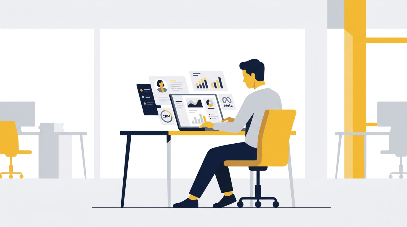 B2B-beslisser bekijkt doelgroepsegmenten en CRM-data voor Meta Ads