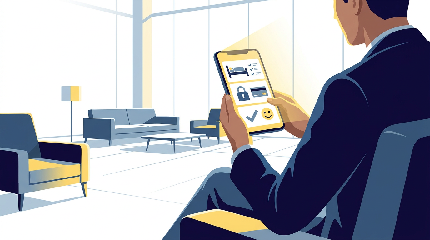 Gast voltooit een hotelboeking via de mobiele website op een smartphone