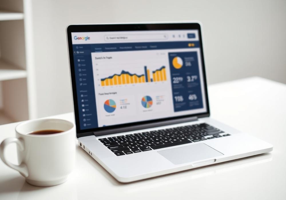 Laptop met een zoekadvertentie-campagne dashboard